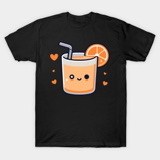Cute Kawaii Orange Juice with Hearts Winking | Kawaii Food Character Art T-Shirt
